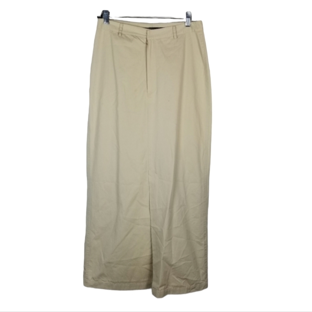 ISDA & Co Vintage Womens Maxi Skirt Cotton Straight Tan Front Slit Y2K Size 6